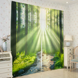 2pcs Art Deco Forest Sunlight Curtains, Rod Pocket Hanging, Light-Filtering Polyester Sheer Drapes, Decorative Unlined Brushed Fabric Panels for Living Room, Bedroom, Study, Kitchen, Cafe - All-Season, Lightweight, Woven, 80-
