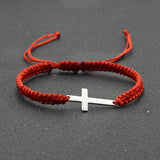 1pc Mens Hand Braided Stainless Steel Cross Patchwork Bracelet Anti-Allergy Acrylic Fibers Rope Bracelet