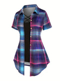 Two-piece Set, Plaid Print Button Front Shirt & Solid Slim Cami Top, Casual Summer Women's Clothing Outfits