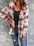 Stylish Plaid Print Hooded Blouse - Women's Casual Long Sleeve Button Front Shirt with Relaxed Fit - Perfect for Daily Wear