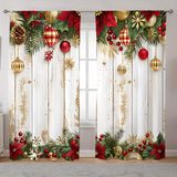 2-Piece Classic Peach Skin Velvet Christmas Curtain Panels, Semi-Sheer Rod Pocket Hanging, Hand Washable Polyester Drapes with Digital Floral Print, Hookless Design for Various Rooms, 120-140g