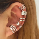 5pcs/set Trendy Elegant Design Ear Cuff Set Classic Elegant Style Women's Ear Bone Clip Set No Piercing Clip On Earrings Leaf Shaped Circle Stacked Shaped
