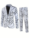 2pcs Creative Print Suit Set - Men's One Button Lapel Jacket & Pants Suit for Spring and Fall Party Dinners with Various Pattern Designs