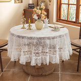 1pc White Lace Embroidered Round Tablecloth, 60-inch Polyester, Handmade Floral Pattern, Vintage Charm for Dining Room, Bedroom, Cafe, Party Decor, Polyester Cover, Woven Fabric, Circular Shape
