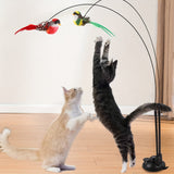 Cartoon Patterned Cat Toy Set with Polyester Artificial Feathers, Uncharged, No Battery, Interactive Cat Toy with Birds, Long Rod, Bell, And Strong Adhesive Base