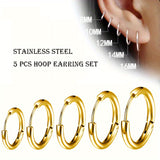 5pcs Stainless Steel Earrings Round Wire Earrings Hooks Loop Drop Dangles Set, Huggie Hoop Earring Hooks For Men