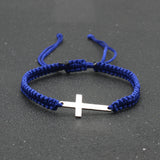 1pc Mens Hand Braided Stainless Steel Cross Patchwork Bracelet Anti-Allergy Acrylic Fibers Rope Bracelet