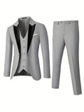 Formal 3 Pieces Set, Men's Peak Lapels Suit Jacket & Single Breasted Vest & Dress Pants Suit Set For Business Banquet Wedding Party