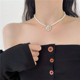 Elegant Camellia Flower Pendant Necklace with White Faux Pearls - Chic Resin Clavicle Chain for Women | Ideal for Daily Wear & Gifting, Flower Necklace