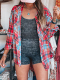 Long Sleeve Plaid Patched Pocket Elegant Shirt for Spring & Fall, Women's Button Front Clothing