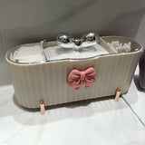 1pc 3-Grid Makeup Organizer, Cute Bow-Knot Swab Powder Puff Storage Box. Large-Capacity Clear Lid Storage Box, Suitable for Bathroom, Dressing Table, Storage Decoration, Suitable for Holiday Gifts, Birthday Gifts, New Year, C