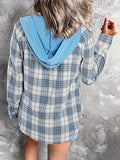 Stylish Plaid Print Hooded Blouse - Women's Casual Long Sleeve Button Front Shirt with Relaxed Fit - Perfect for Daily Wear