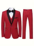 3-Piece Formal Suit Set - Classic One Button Jacket, Single Breasted Vest, and Fitted Pants for Business, Wedding, and Party Events - High-Quality Fabric, Adjustable Waist, and Classic Design