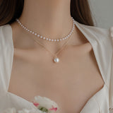 Baroque Stylish Double Layer Faux Pearl Necklace For Women Banquet Party Daily Wear Jewelry Gift