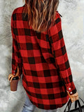 Women's Elegant Long Sleeve Plaid Lapel Shirt - Gingham Button Detailed Polyester Blend Fall/Winter Blouse for Chic Style