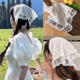 [Chic Sun Protection Triangle Scarf] Elegant Lace Knit Triangle Scarf - Chic Sun Protection Headband for Women, Cute & Sweet Style, Summer, Dopamine, Hairband
