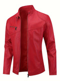 Stylish Men's PU Leather Jacket - Chic Stand Collar, Zip-Up Closure, Casual Wear for Everyday, Party, or Outdoor Activities - High-Quality, Durable, Water-Resistant, and Easy to Clean