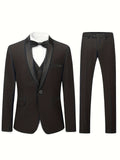 3-Piece Formal Suit Set - Classic One Button Jacket, Single Breasted Vest, and Fitted Pants for Business, Wedding, and Party Events - High-Quality Fabric, Adjustable Waist, and Classic Design