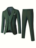 3 Pieces Formal Suit Set - One Button Single Breasted Jacket, Vest, and Pants for Business, Dinner, Wedding, and Party Events