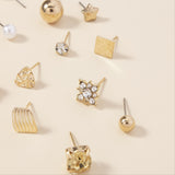 30 Pairs Alloy Full Rhinestones Love Round Faux Pearl Letter Stud Earrings Set