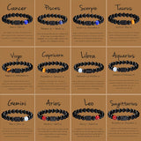 1pc Unisex 12 Constellation Signs Beads Bracelet, Black Stone Elastic Bracelet, Couples Bracelet, Charm Bracelet For Women Men Birthday Gift, Leo, Taurus, Capricorn, Libra Bracelet