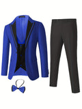 Elegant All-Season Men's Tuxedo - 3-Piece Suit with Peak Lapels, Machine-Washable, Perfect for Weddings & Business Events