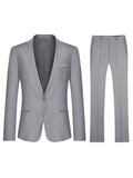 Formal 2 Pieces Set, Men's One Button Suit Jacket & Dress Pants Suit Set For Business Dinner Wedding Party