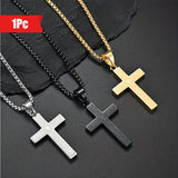 1pc Multi-color Men's Titanium Steel Carved Cross Pendant Necklace, Men's And Women's Stainless Steel Cross Pendant