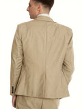 Elegant All-Season Men's Tuxedo - 3-Piece Suit with Peak Lapels, Machine-Washable, Perfect for Weddings & Business Events