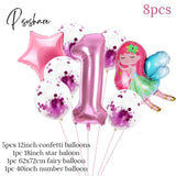 8Pcs Fairy Birthday Balloons Set Baby Girl 1 2 3 4 5 6 7 8 9 Years Old Number Decorations Fairy