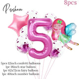 8Pcs Fairy Birthday Balloons Set Baby Girl 1 2 3 4 5 6 7 8 9 Years Old Number Decorations Fairy