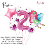 8Pcs Fairy Birthday Balloons Set Baby Girl 1 2 3 4 5 6 7 8 9 Years Old Number Decorations Fairy