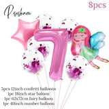 8Pcs Fairy Birthday Balloons Set Baby Girl 1 2 3 4 5 6 7 8 9 Years Old Number Decorations Fairy