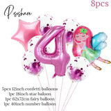 8Pcs Fairy Birthday Balloons Set Baby Girl 1 2 3 4 5 6 7 8 9 Years Old Number Decorations Fairy