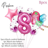 8Pcs Fairy Birthday Balloons Set Baby Girl 1 2 3 4 5 6 7 8 9 Years Old Number Decorations Fairy