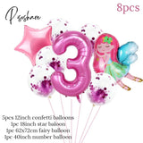 8Pcs Fairy Birthday Balloons Set Baby Girl 1 2 3 4 5 6 7 8 9 Years Old Number Decorations Fairy