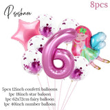 8Pcs Fairy Birthday Balloons Set Baby Girl 1 2 3 4 5 6 7 8 9 Years Old Number Decorations Fairy