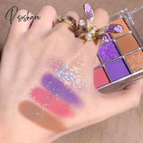 9 Color Purple Matte Eyeshadow Palette Shimmer Glitter Pearlescent Pallete Pigmented Metallic