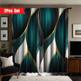 Elegant 2pcs Set Modern Dark Green & Golden Digital Print Curtains - Rod Pocket Design for Living Room, Bedroom, and Study - Soft Microfiber Polyester, Machine Washable