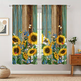 2pcs Sunflower Printed Curtain, Rod Pocket Window Treatment For Bedroom Office Kitchen Living Room Study Home Decor