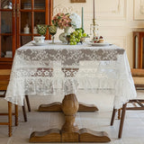 Handcrafted Floral Lace Polyester Tablecloth, Square French Vintage Lace Edge Design for Dining, Coffee Table & Party Decor - 1pc White Table Linen Suitable for Home and Restaurant
