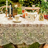 Elegant French White Lace Tablecloth - Solid Polyester, Round/Rectangular/Square Options for Dining and Coffee Tables, Perfect for Home Decor, Coffee Table Accessory | Sophisticated Table Setting | Intricate Lace Detail