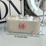 1pc 3-Grid Makeup Organizer, Cute Bow-Knot Swab Powder Puff Storage Box. Large-Capacity Clear Lid Storage Box, Suitable for Bathroom, Dressing Table, Storage Decoration, Suitable for Holiday Gifts, Birthday Gifts, New Year, C
