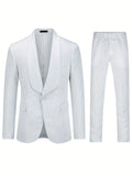 Formal 2 Pieces Set, Men's Jacquard Shawl Collar Suit Jacket & Dress Pants Suit Set For Business Dinner Wedding Party