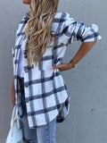 Stylish Plaid Chic Blouse - Elegant Lapel Collar, Functional Pocket Detail, Woven Striped Pattern, Long Sleeve, All-Season, Comfortable, and Versatile Women's Shirt for Daily Wear