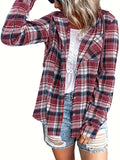 Stylish Plaid Print Hooded Blouse - Women's Casual Long Sleeve Button Front Shirt with Relaxed Fit - Perfect for Daily Wear