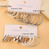 12 Pairs / Set Hoop Earrings With Faux Pearl Decor Elegant Simple Style Zinc Alloy Jewelry Trendy Female Gift