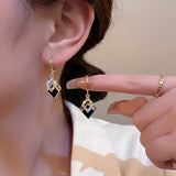 Double Rhombus Shape Shiny zirconia Inlaid Dangle Earrings Elegant Simple Style Zinc Alloy Jewelry Daily Casual