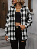 Elegant Fall Plaid V-Neck Blouse: Chic, Durable Women's Top with Polo Collar, Easy Maintenance