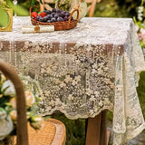 Elegant French White Lace Tablecloth - Solid Polyester, Round/Rectangular/Square Options for Dining and Coffee Tables, Perfect for Home Decor, Coffee Table Accessory | Sophisticated Table Setting | Intricate Lace Detail